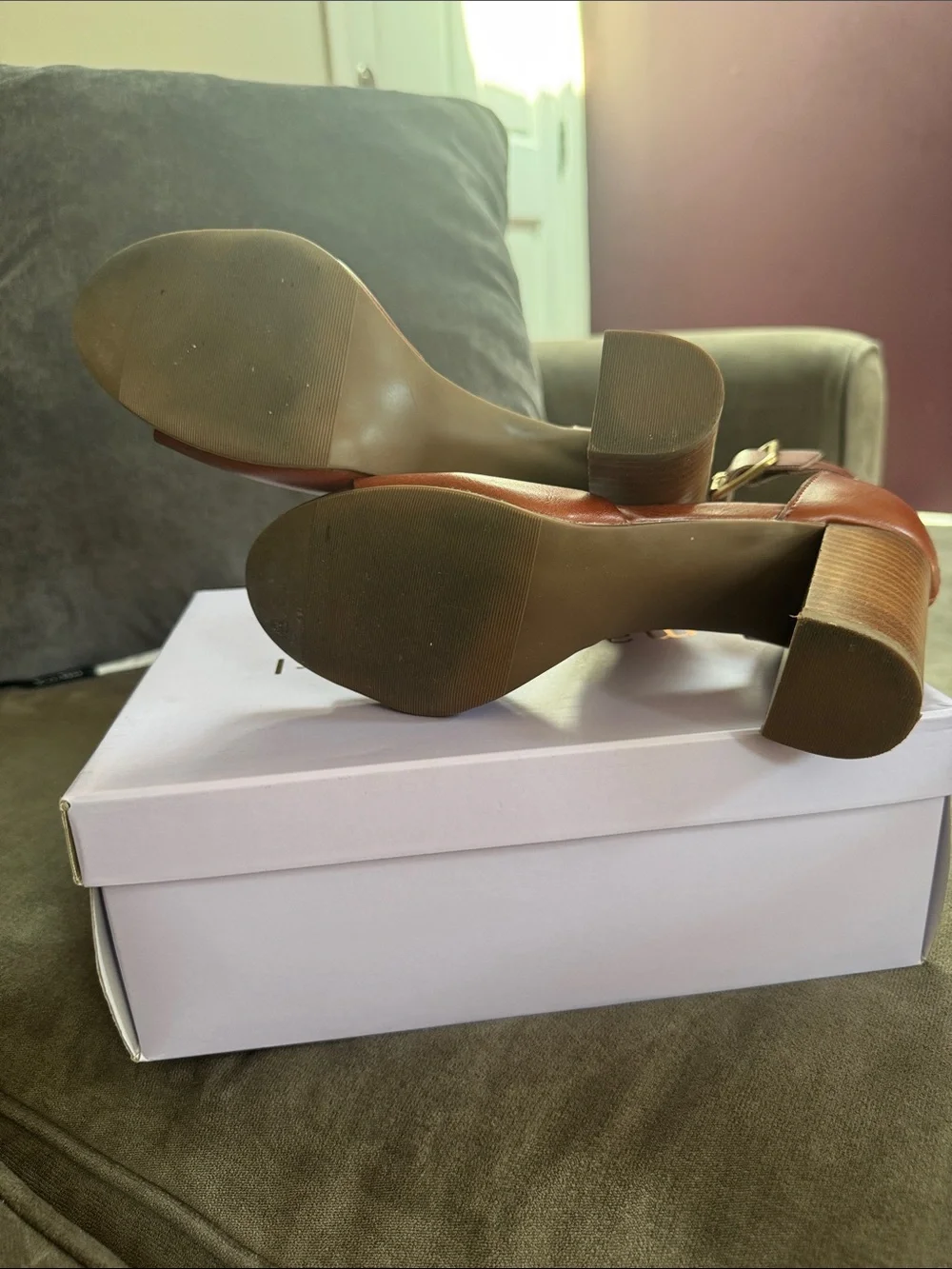 Madden Girl Cognac Block Heel Sandals